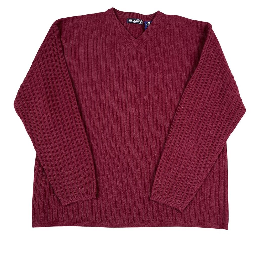 VTG Structure Mens 80% Lambs Wool V-Neck Sweater Sz XL Made‎ in Hong Kong